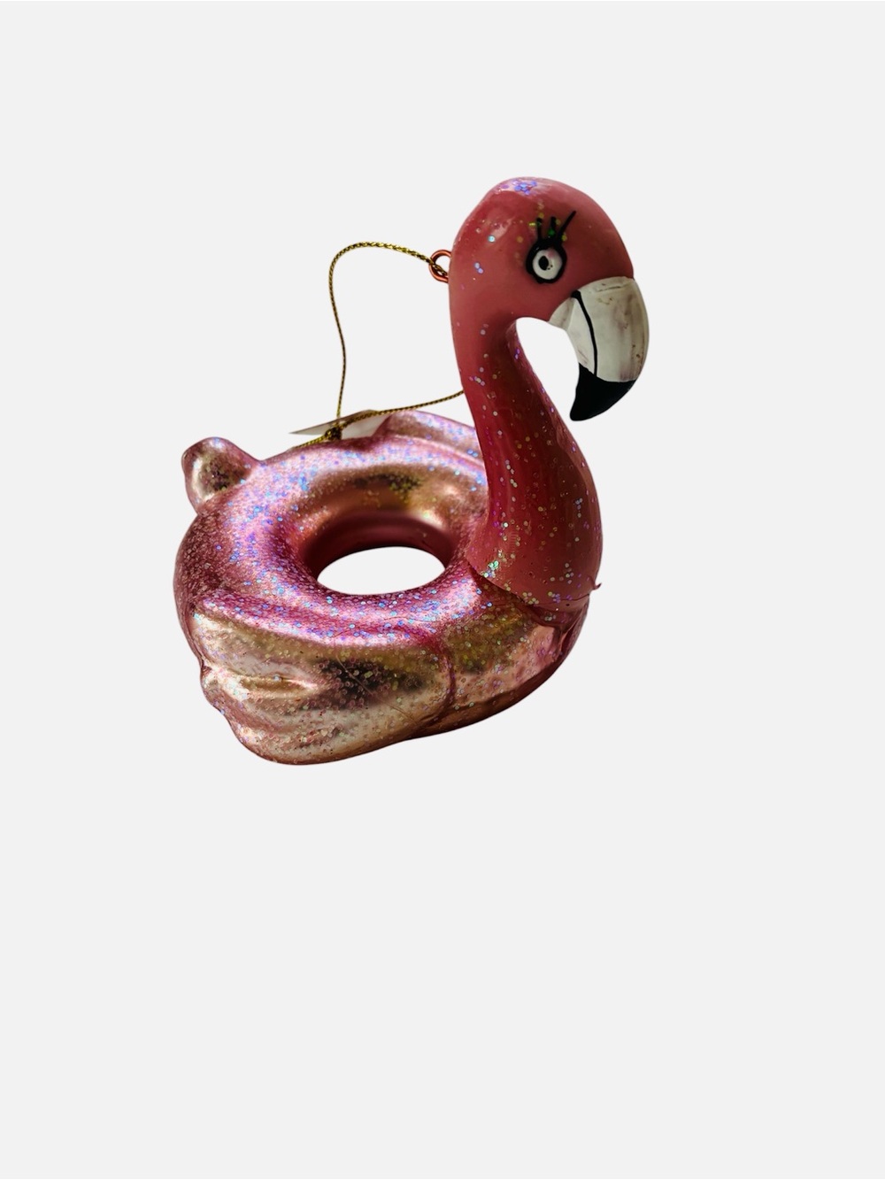 Pink Flamingo Bird Blown Glass Ornament  Glitter